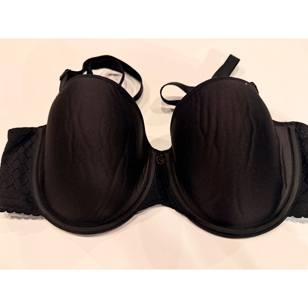 Chantelle Black Underwire Molded‎ Cup Bra Textured Lace Band 34D 34DD
